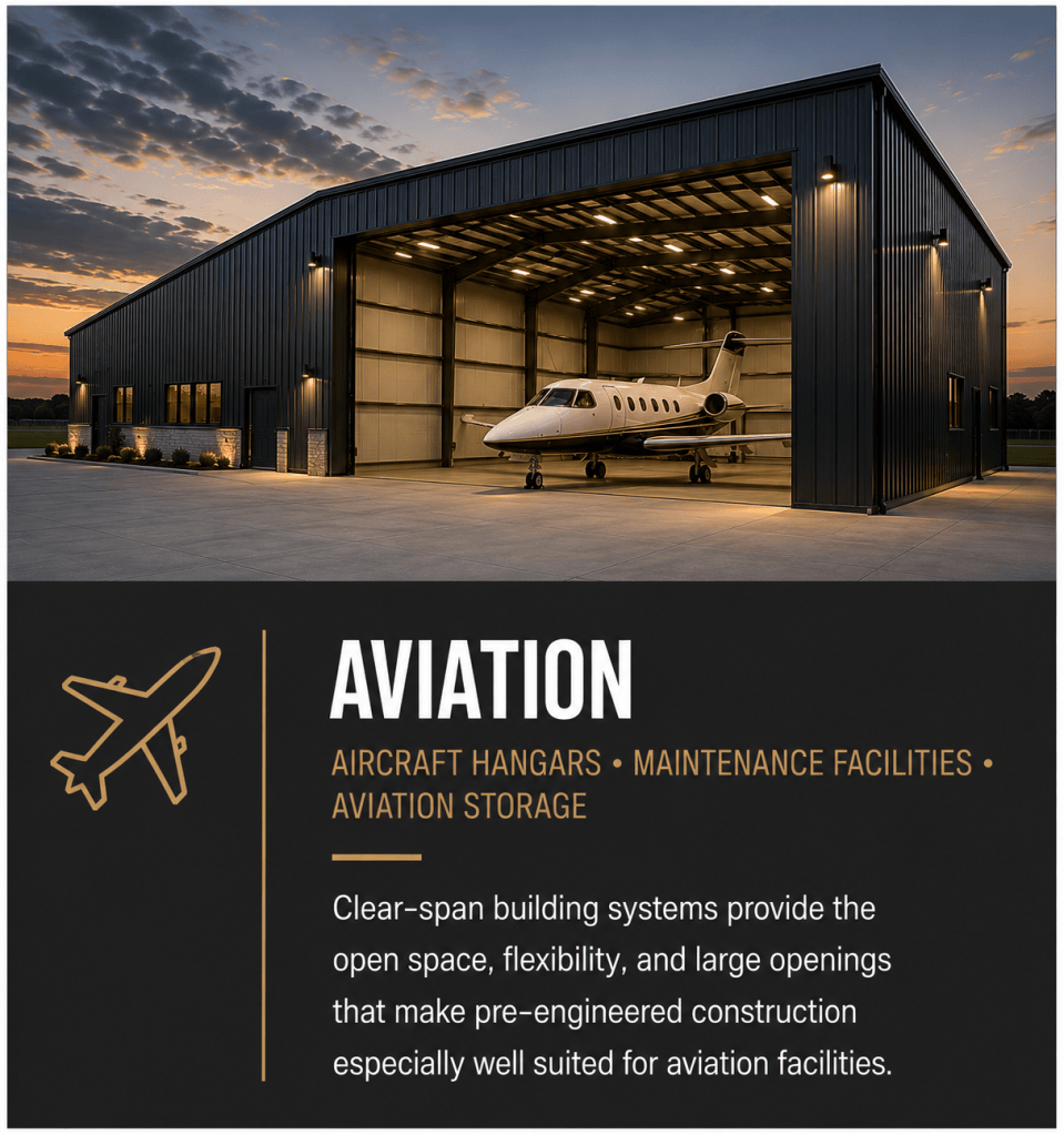 Pre-engineered aircraft hangars and aviation buildings