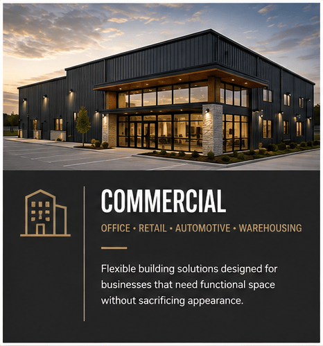 Commercial pre-engineered metal buildings for offices, retail, automotive and warehousing
